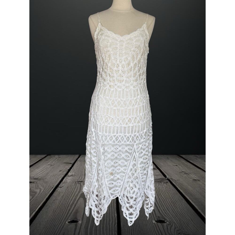 Marina by Marina‎ Bresler Y2K White Lace Midi Dress Sz M Lined Wedding or Party